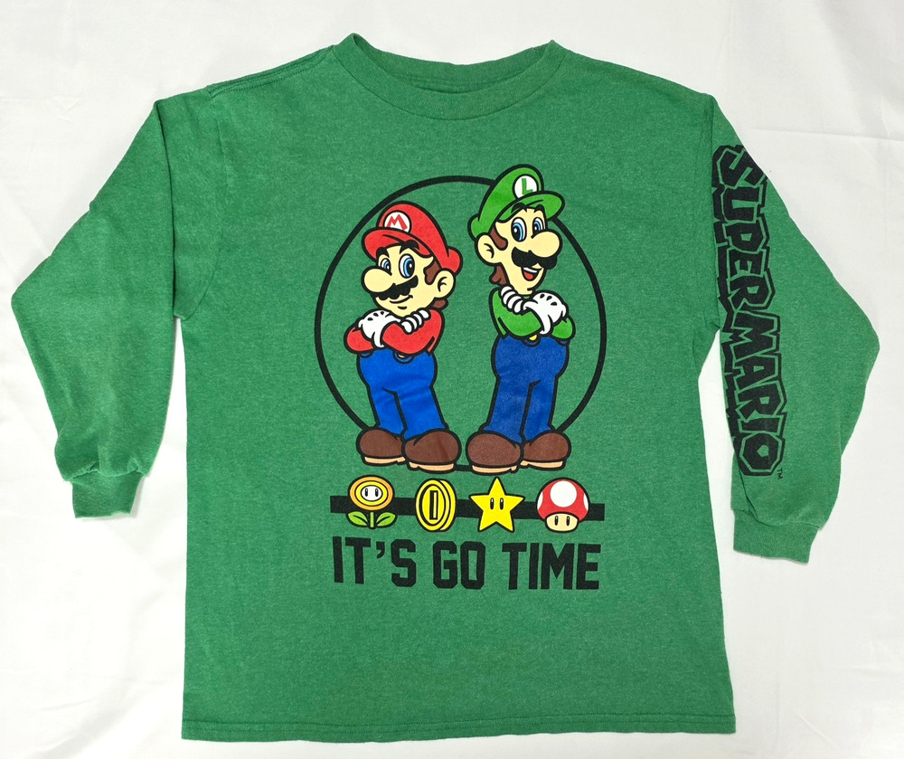 Nintendo Super Mario Luigi Green Long Sleeve Graphic T-Shirt Kids Size S 2018